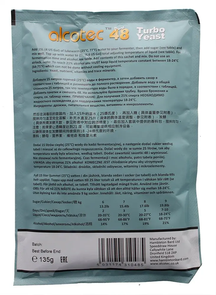 Alcotec 48-hour Turbo Yeast 135g Pack of 2 | Fast Fermentation for Home Brewing - view 2