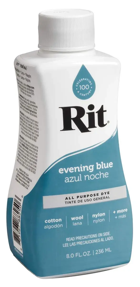 Rit All-Purpose Liquid Fabric Dye, Evening Blue 237ml (8 Fl Oz) | Concentrated Formula for Cotton, Linen, Silk, Wool, Rayon, Nylon - main product image