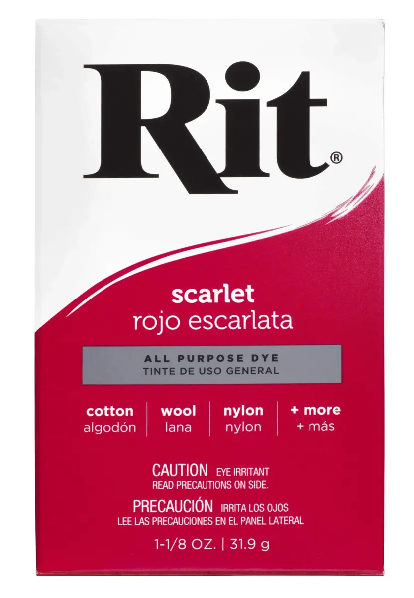 Rit Powder Fabric Dye Scarlet 1.125 oz (32g) | Vibrant Red Dye for Cotton, Linen, Silk, Wool, Nylon - main product image