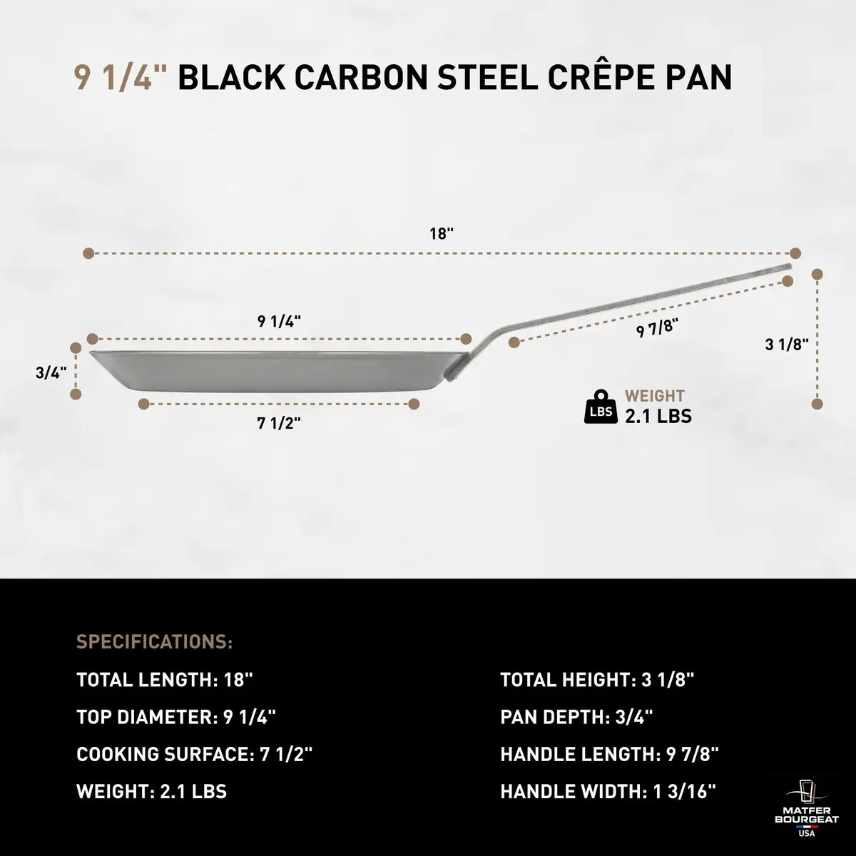 Matfer Bourgeat Black Carbon Steel Crêpe Pan 23.5 cm (9 1/4") | Made in France - view 2