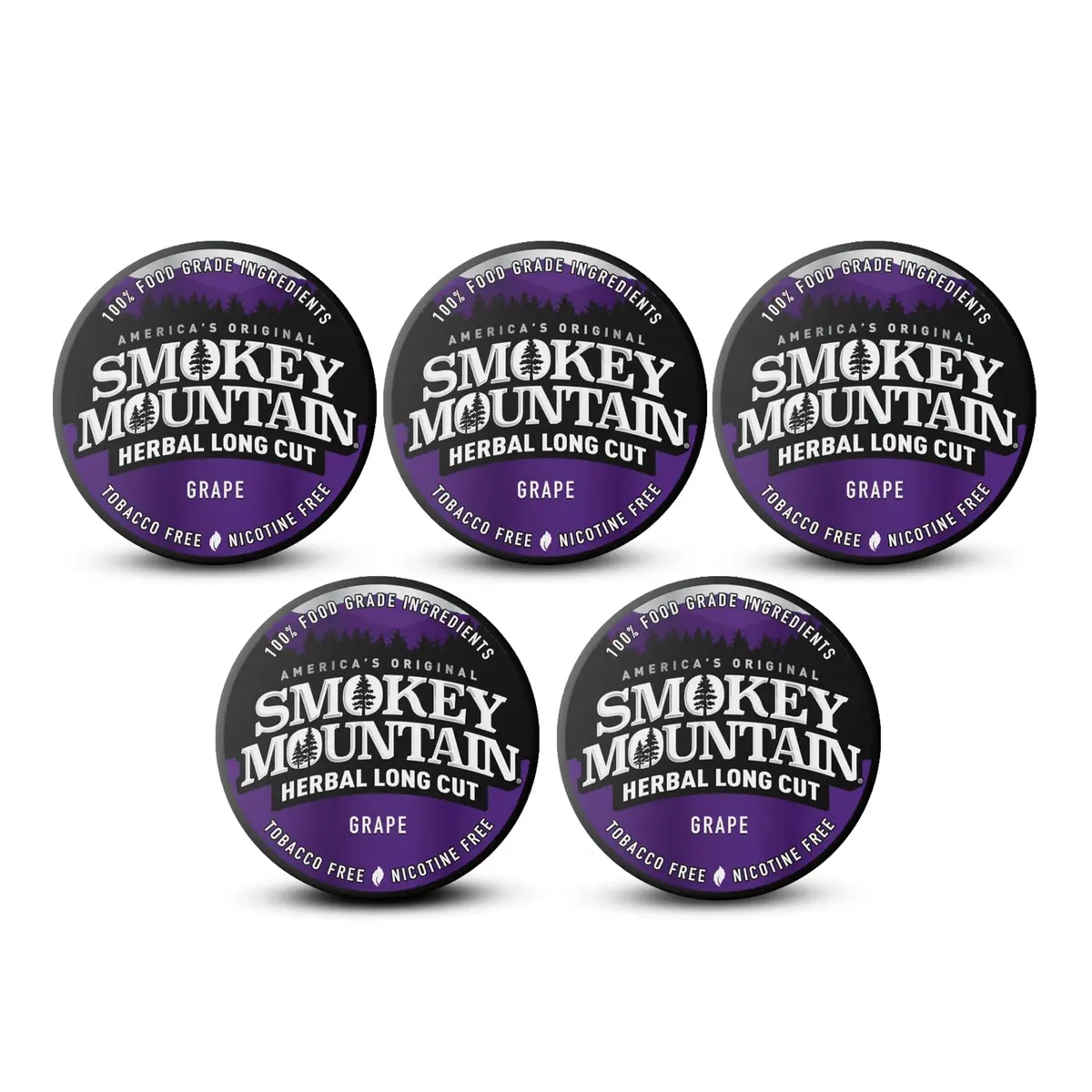 Smokey Mountain Herbal Long Cut Grape, 5 Can Box | Tobacco-Free Nicotine-Free Herbal Snuff - main product image