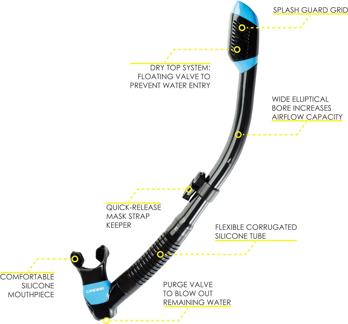 Cressi Supernova Dry Snorkel | Dry Top, Hypoallergenic Silicone, Adult Unisex - view 2