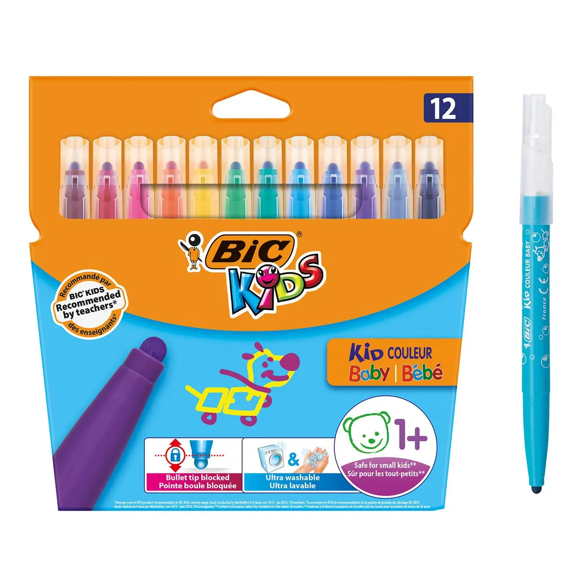 BIC Kids Kid Couleur Baby Colouring Pens 12 Pack | Ultra-Washable, Vibrant & Safe for 1+ - main product image
