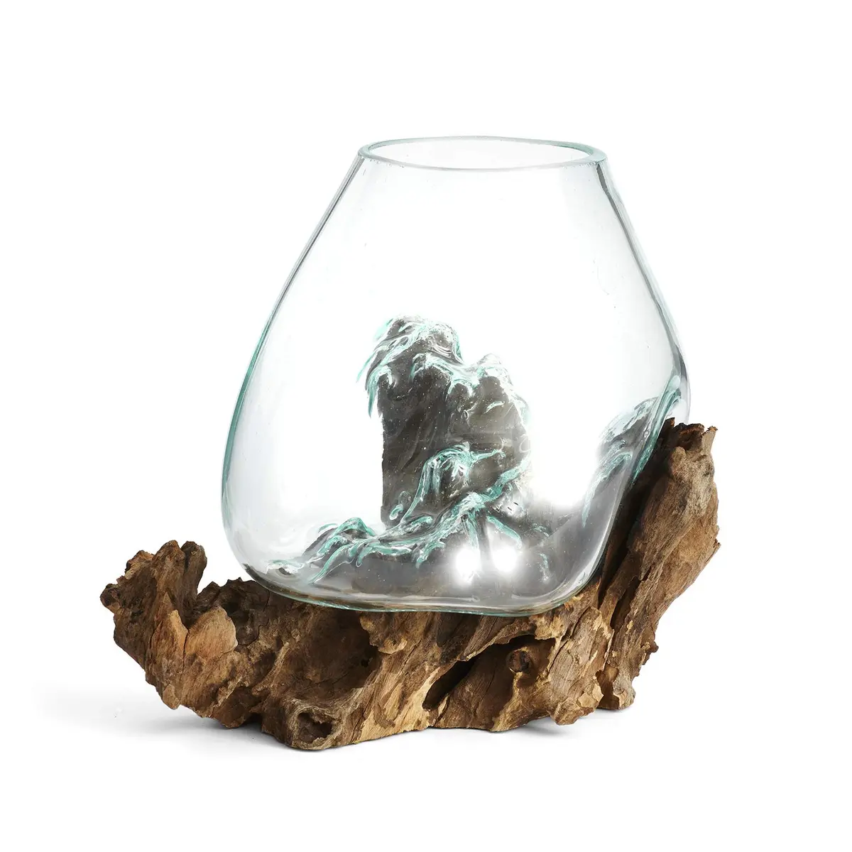 Cohasset Molten Glass | #650-24 | Handcrafted Terrarium & Fairy Garden Sculpture | 9.5" Wide | Recycled Glass & Wood - main product image