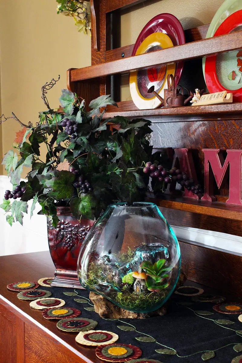Cohasset Molten Glass | #650-24 | Handcrafted Terrarium & Fairy Garden Sculpture | 9.5" Wide | Recycled Glass & Wood - view 3