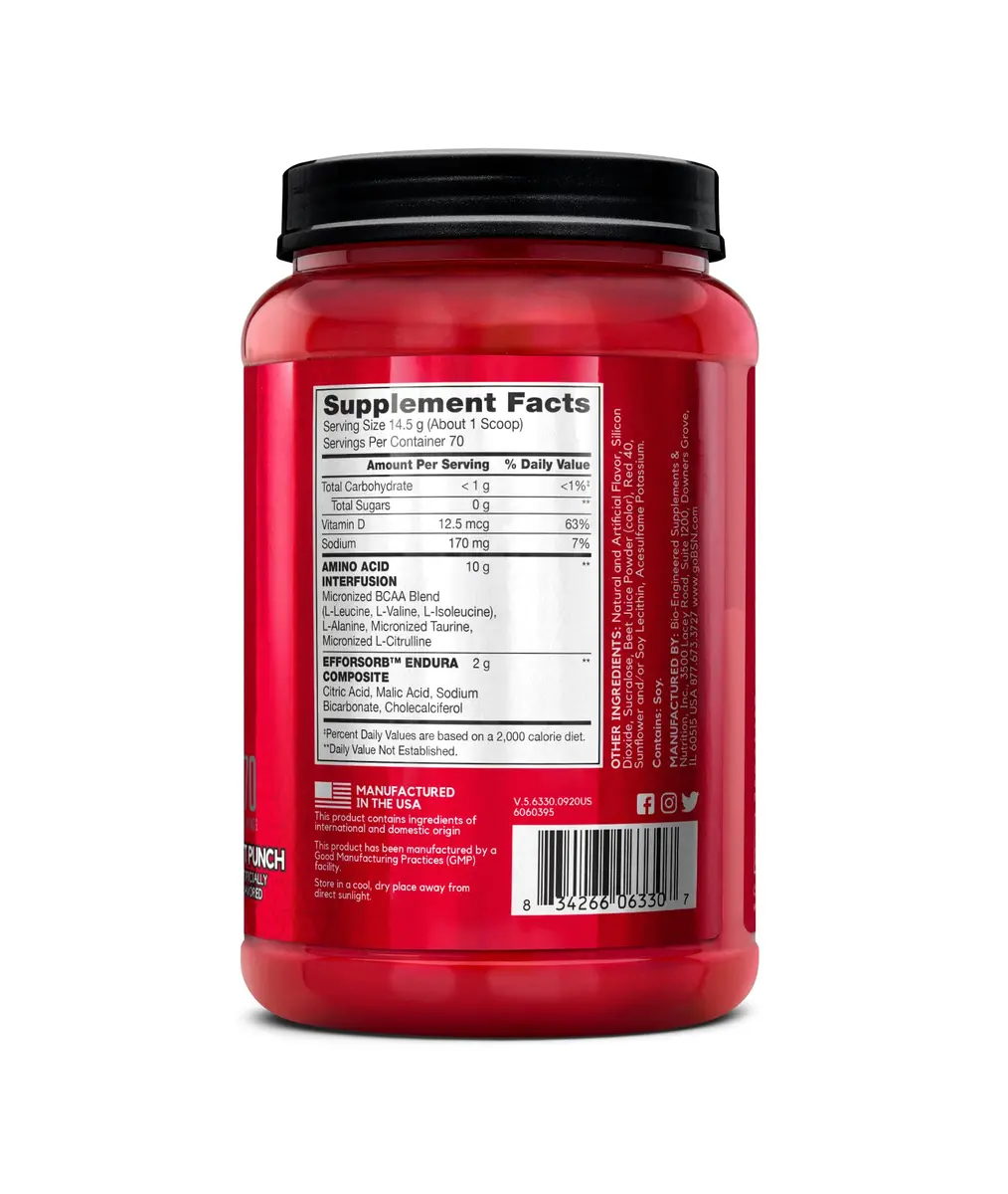 BSN Amino X Recovery Powder with BCAAs, Fruit Punch, 1kg (35.84oz) | Stimulant-Free Muscle Recovery & Endurance Support - view 9