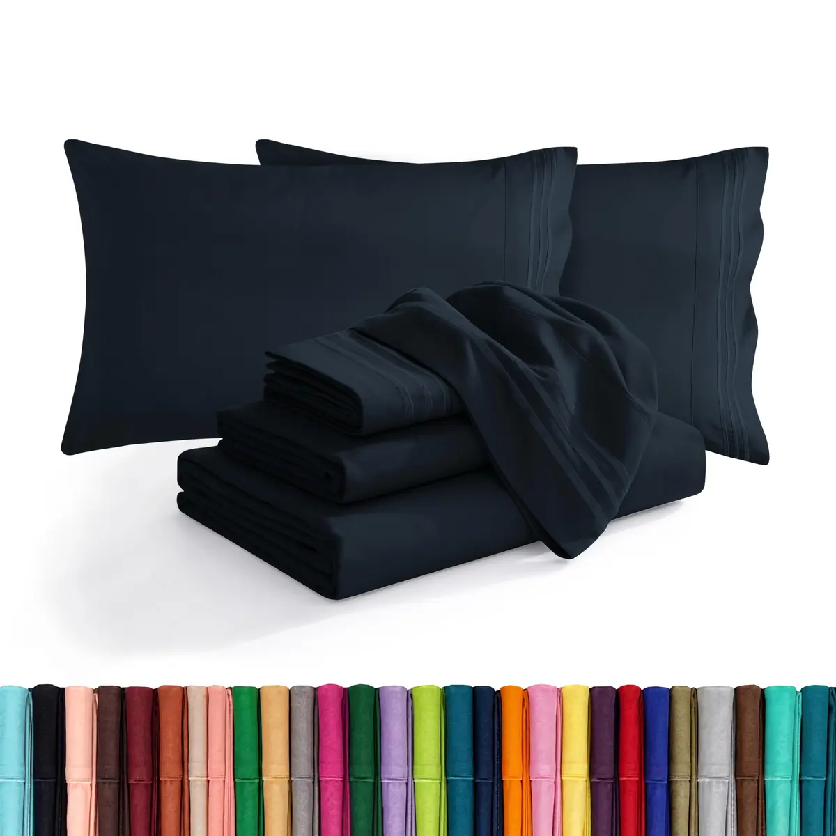 Elegant Comfort Full Bed Linen Set | Wrinkle-Resistant Microfiber Bedding (Full, Black) - main product image