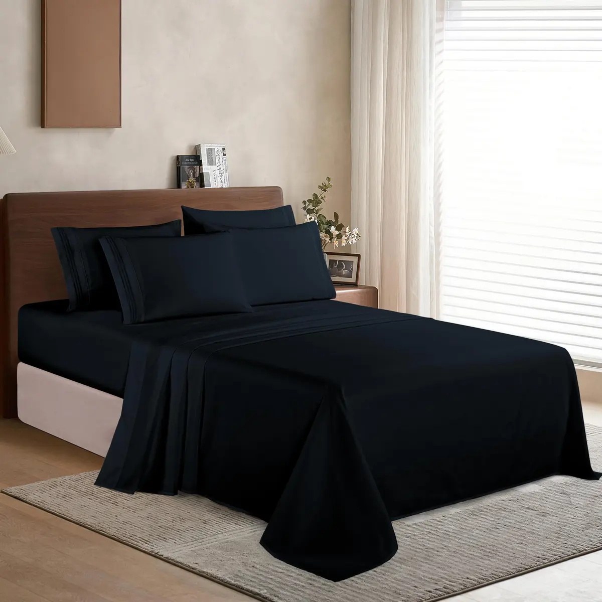 Elegant Comfort Full Bed Linen Set | Wrinkle-Resistant Microfiber Bedding (Full, Black) - view 3
