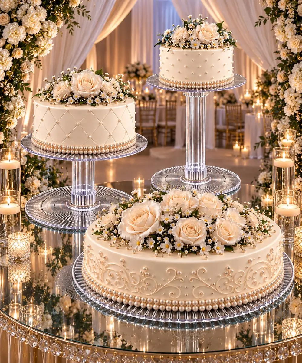 platinumcakeware 3 Tier Acrylic Wedding Cake Stand | Interchangeable Plates & Theme Decor (≤120c) - main product image