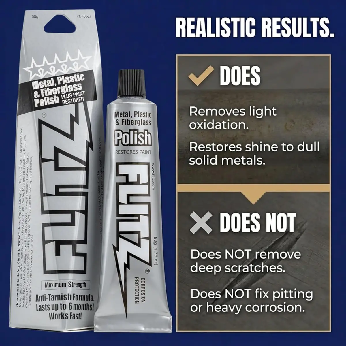 Flitz Multi-Purpose Metal Polish Paste 1.76oz | Non-Abrasive Chrome & Steel Cleaner - view 6