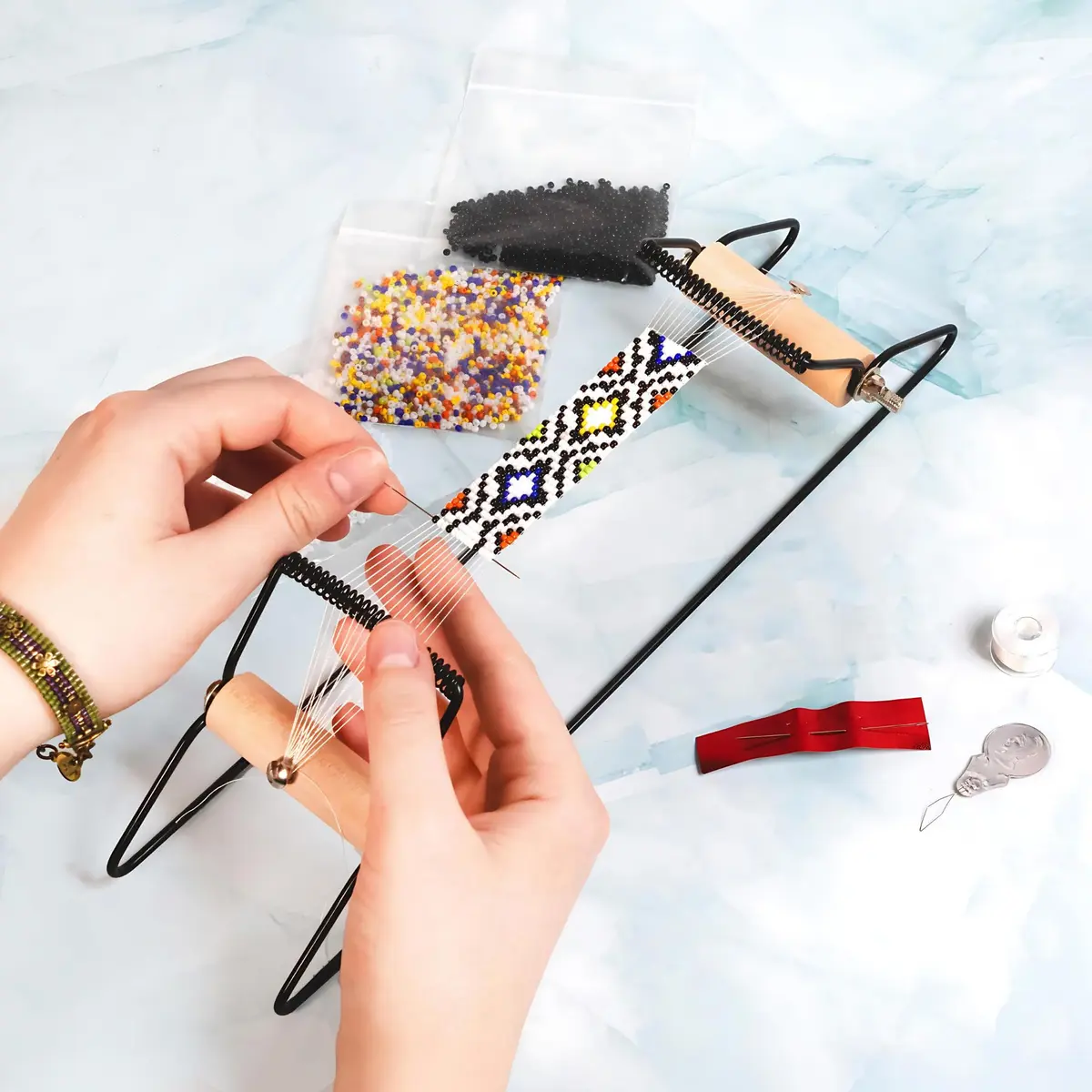 The Beadsmith Metal Bead Loom Kit with Glass Beads & Accessories | 32.4cm x 6.35cm x 7.62cm - view 2