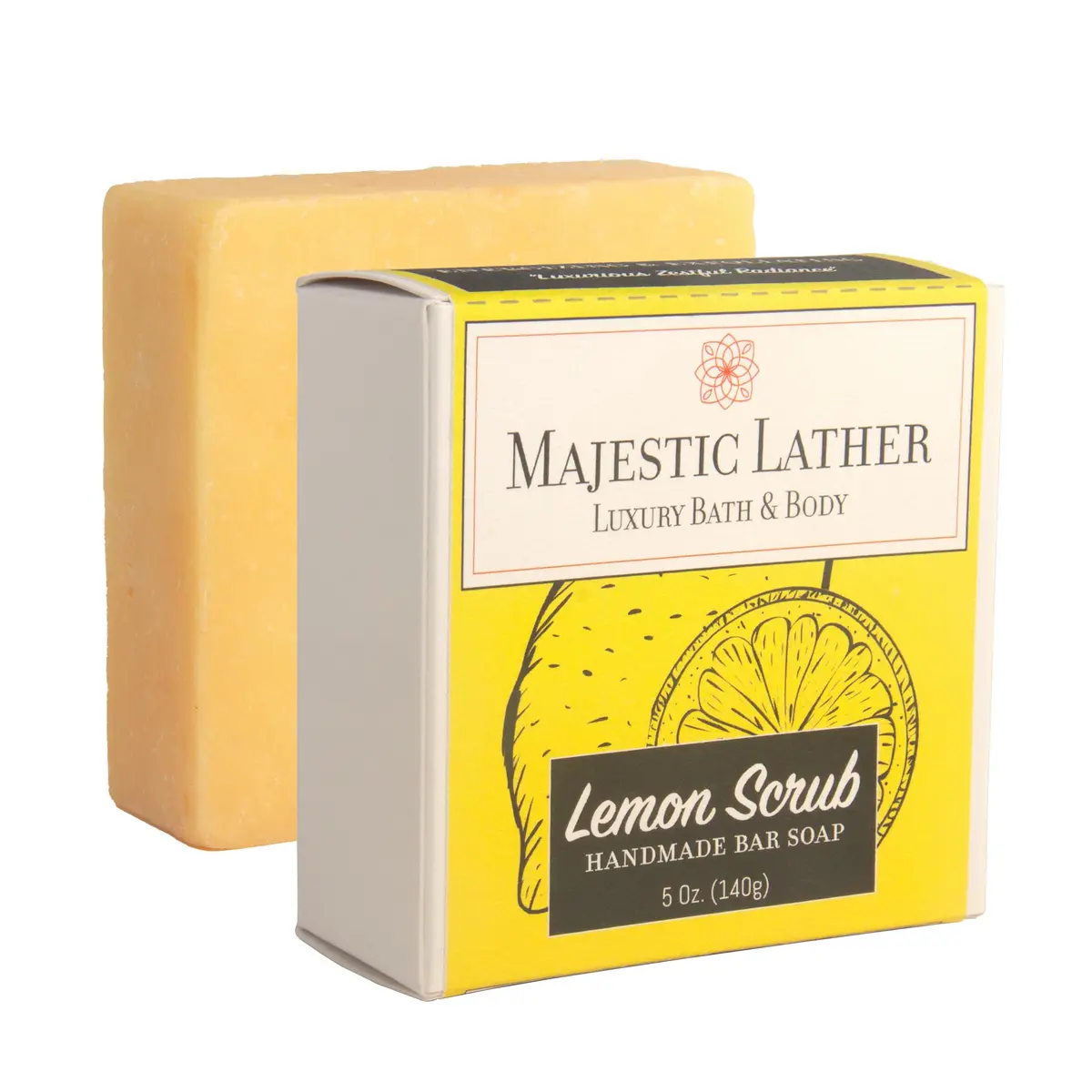 Majestic Lather Lemon Handmade Bar Soap for Face & Body | Gentle Exfoliating & Moisturizing - main product image