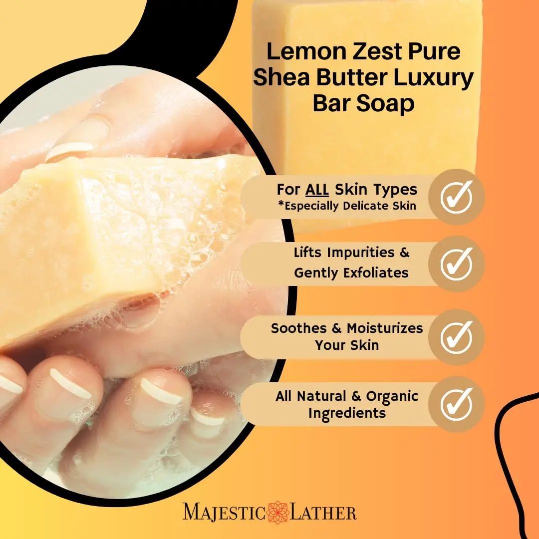 Majestic Lather Lemon Handmade Bar Soap for Face & Body | Gentle Exfoliating & Moisturizing - view 3