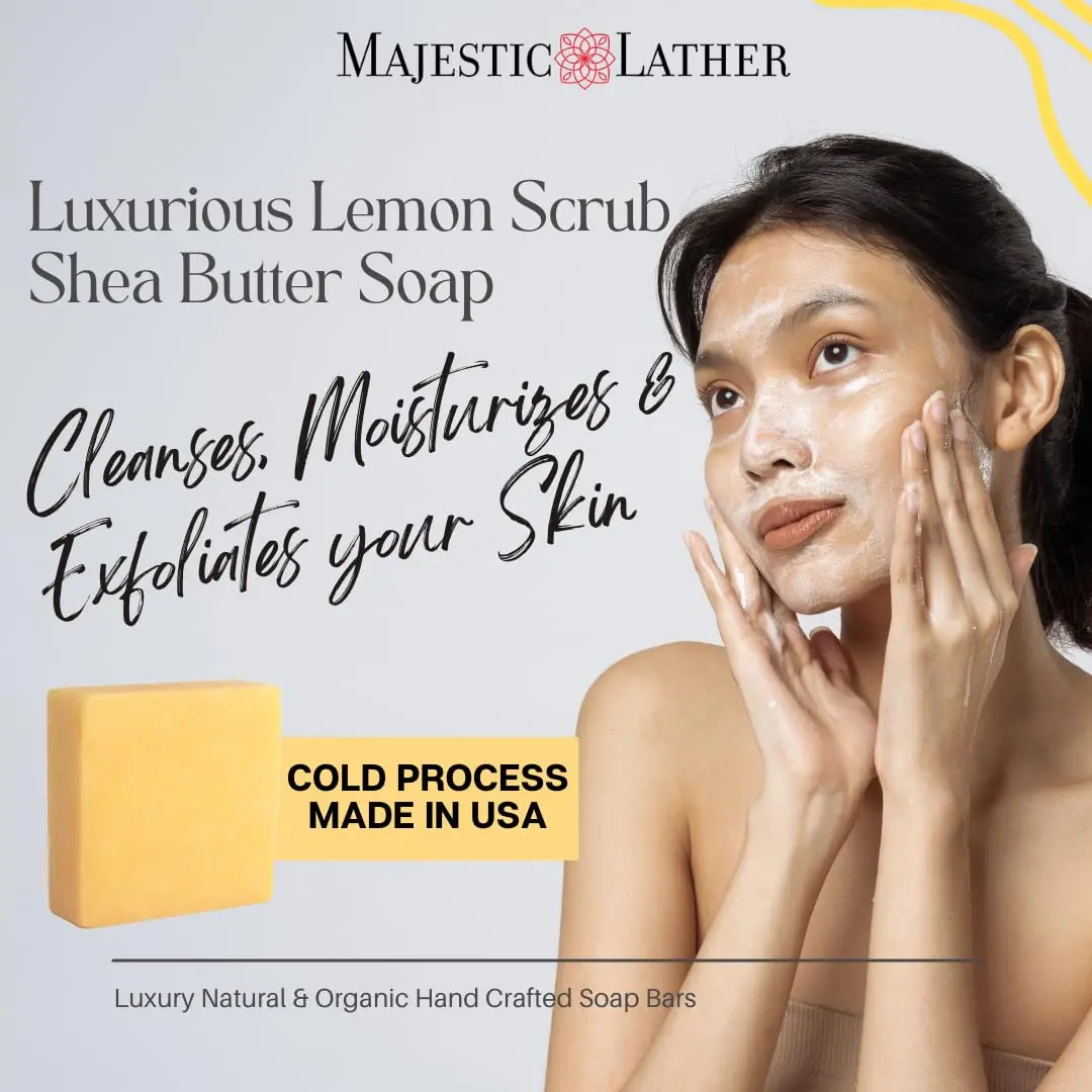 Majestic Lather Lemon Handmade Bar Soap for Face & Body | Gentle Exfoliating & Moisturizing - view 4