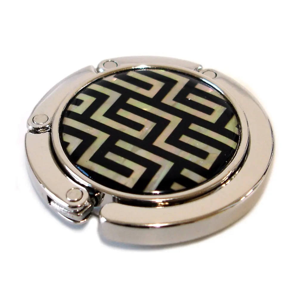Antique Alive Mother of Pearl Lattice Black Foldable Table Purse Caddy Handbag Holder Hook | Elegant Mother of Pearl Design - main product image