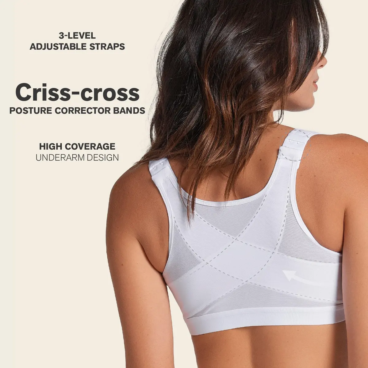 Leonisa Women's Posture Corrector Wireless Back Support Bra, White, 34C | Gentle Support & Posture Aid - view 2
