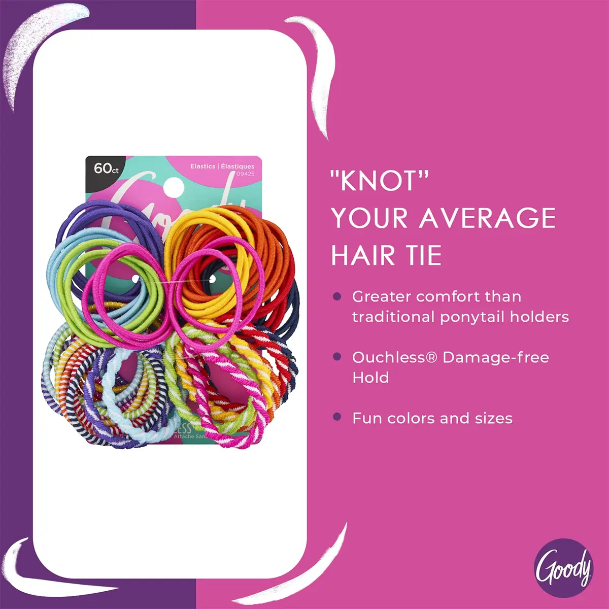Goody Kids Ouchless Elastic Hair Ties 60 Ct Assorted Colors | Gentle Hold for Fine to Medium Hair - view 2