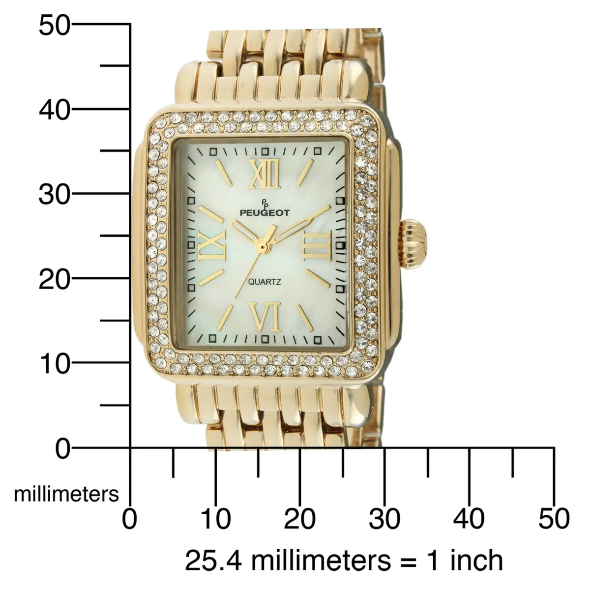Peugeot Women's Rectangle Crystal Bezel Roman Numeral Bracelet Watch | Elegant Mother-of-Pearl Dial (30mm) for Women - view 7