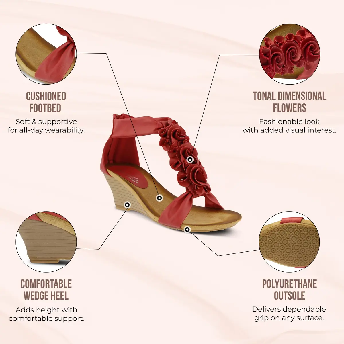 PATRIZIA Spring Step Harlequin Wedge Sandals for Women | Chic Flower T-Straps, 7.5-8 US - view 6