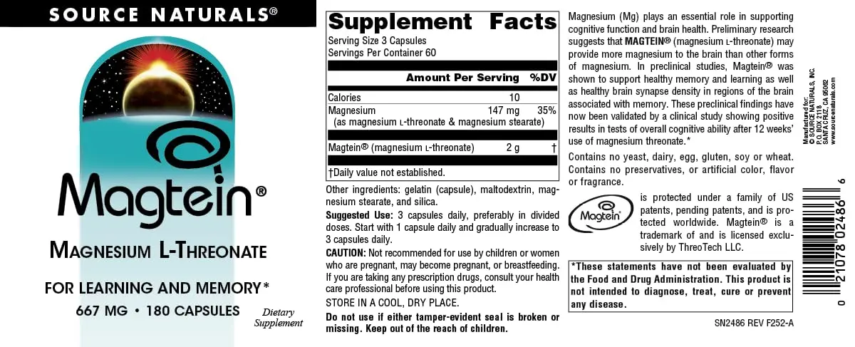 Source Naturals Magtein Magnesium L-Threonate 667mg | Supports Brain & Memory (70-120 chars) - view 4