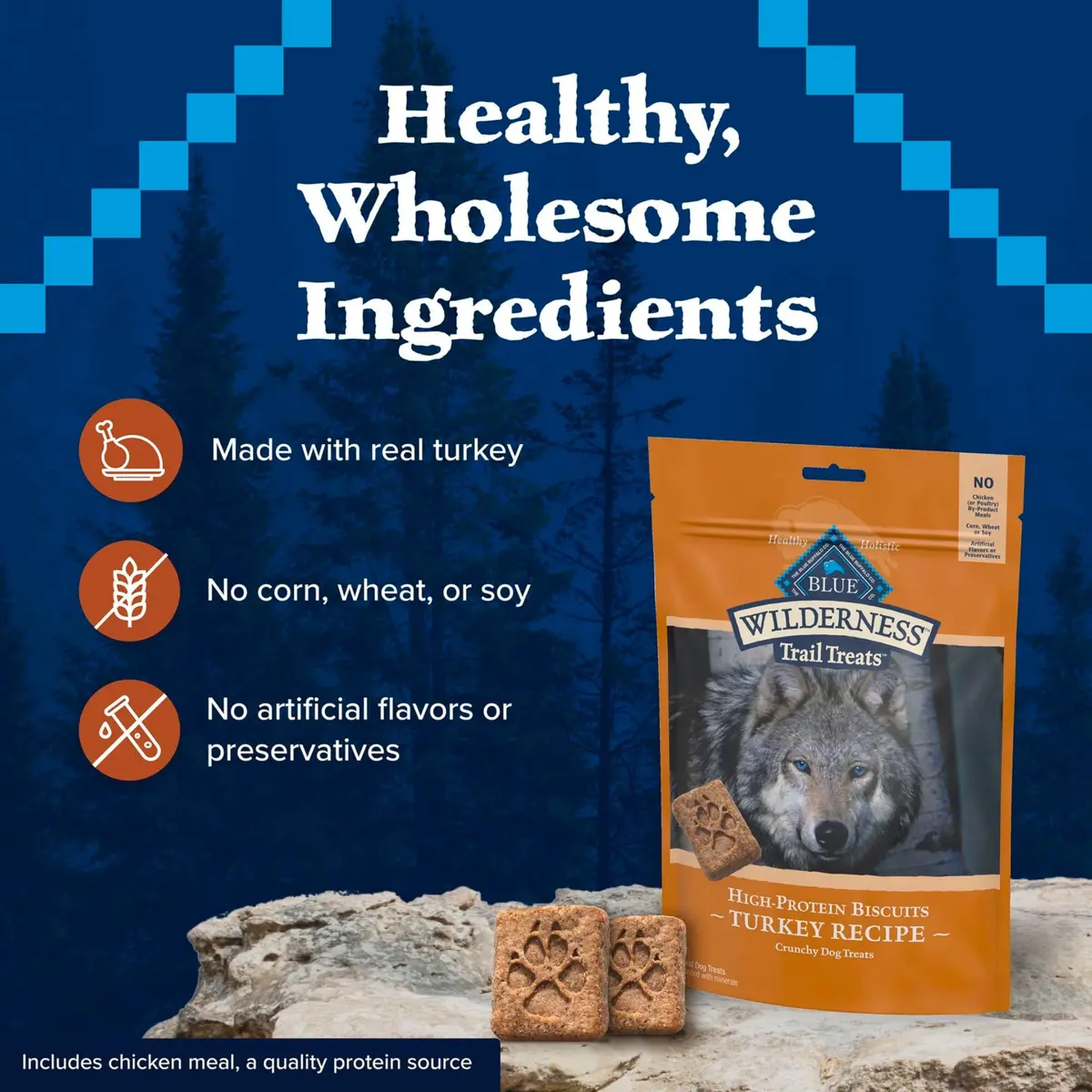 Blue Buffalo Wilderness Turkey Crunchy Dog Biscuits, Grain-Free, 283g (10 oz) | High-Protein, No Artificial Preservatives - view 7