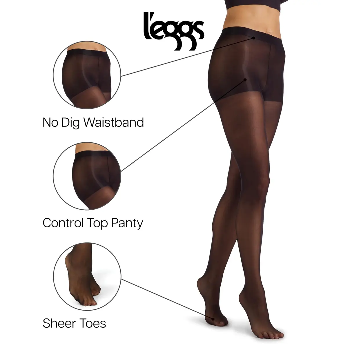 L'eggs Casual Women's Seasonless Tights for Year Round Wear | Sheer Toe, Black, Medium - view 2