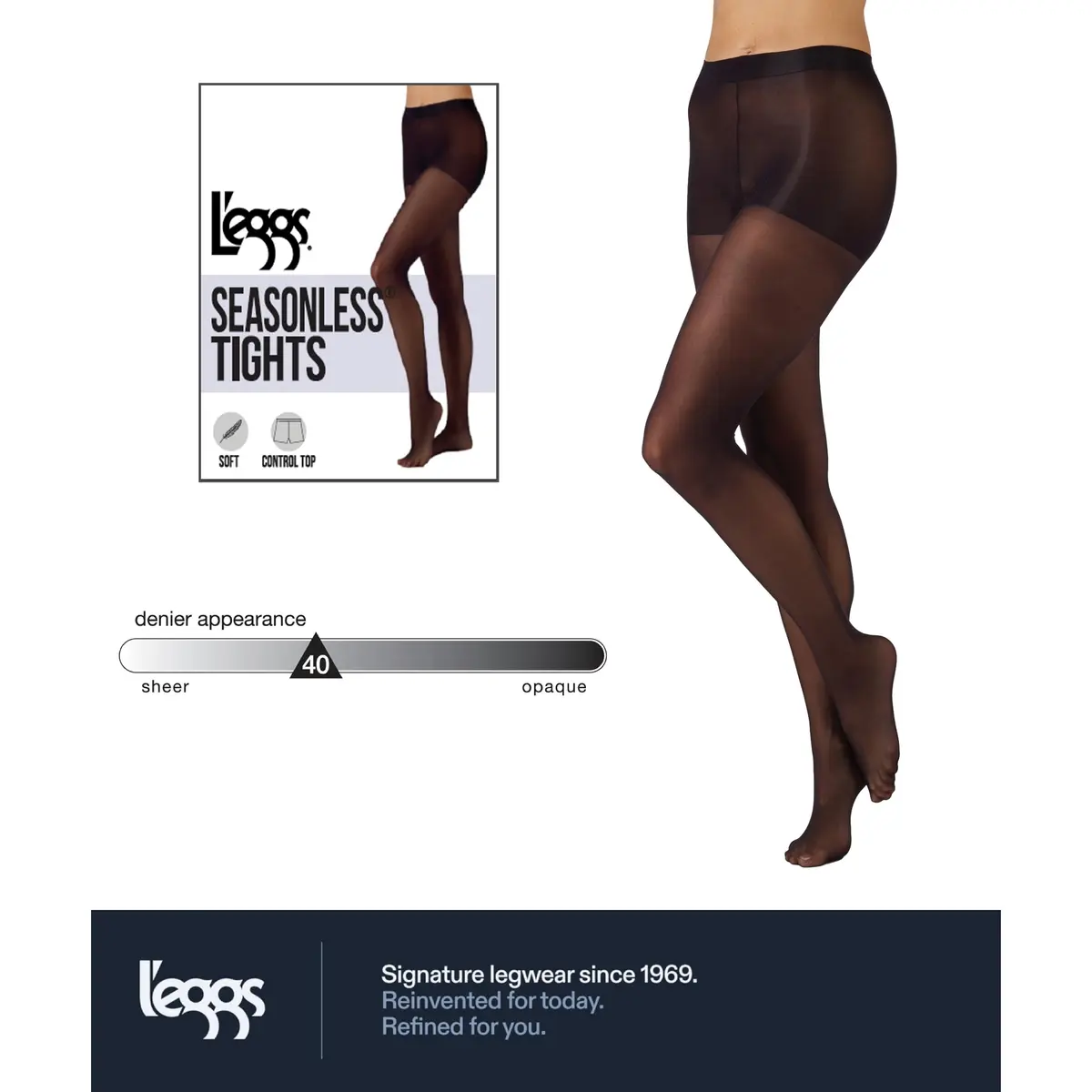 L'eggs Casual Women's Seasonless Tights for Year Round Wear | Sheer Toe, Black, Medium - view 3