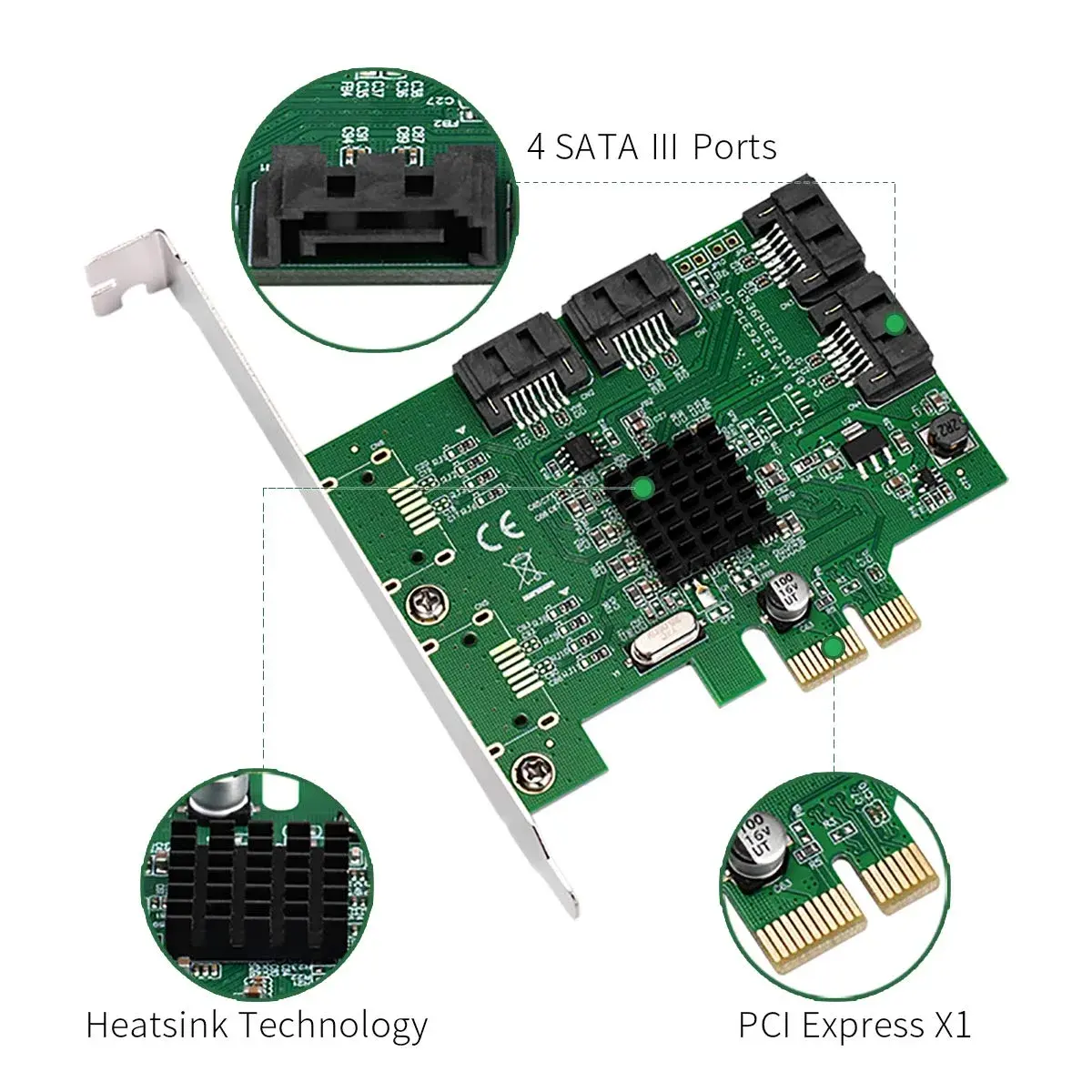 4 Port SATA III Expansion Card with Low Profile Bracket - 6Gbps SATA 3.0 PCI Express x1 Marvell 9215 - view 2