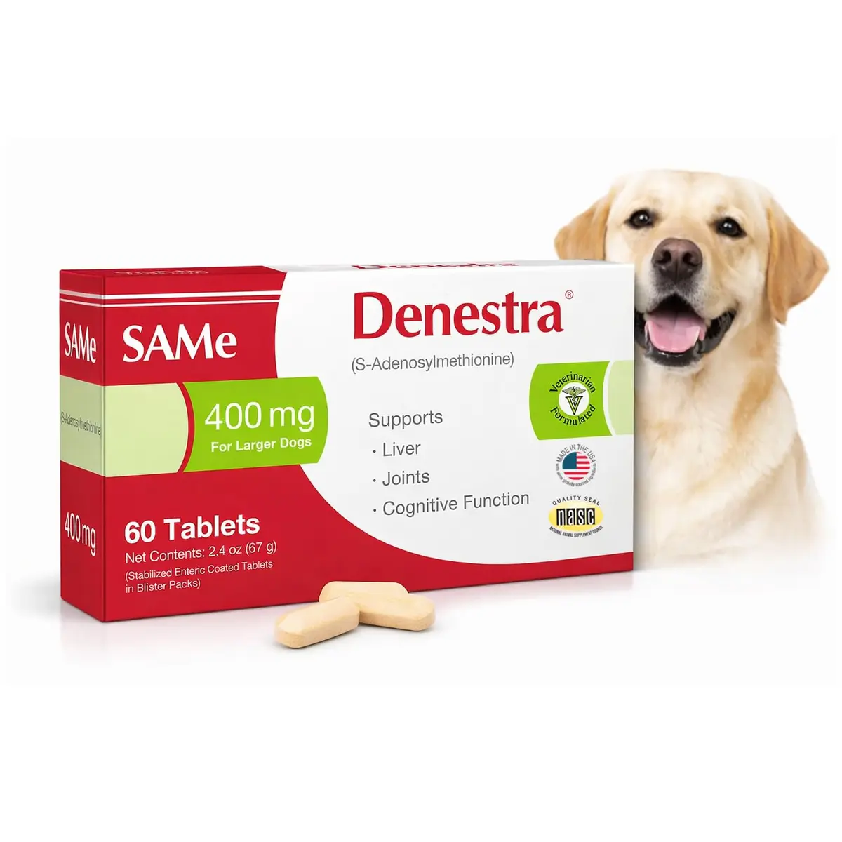 Denestra S-Adenosyl-L-Methionine 400 mg for Dogs | Liver, Joint & Brain Support - main product image
