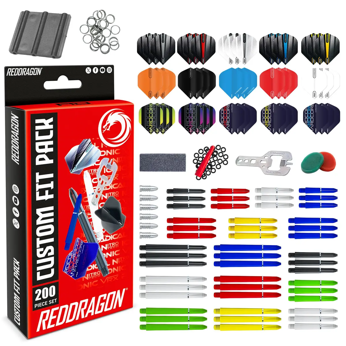 RED DRAGON Professional Darts Accessories Kit - 200+ Pieces | Multi-Coloured Nylon - main product image