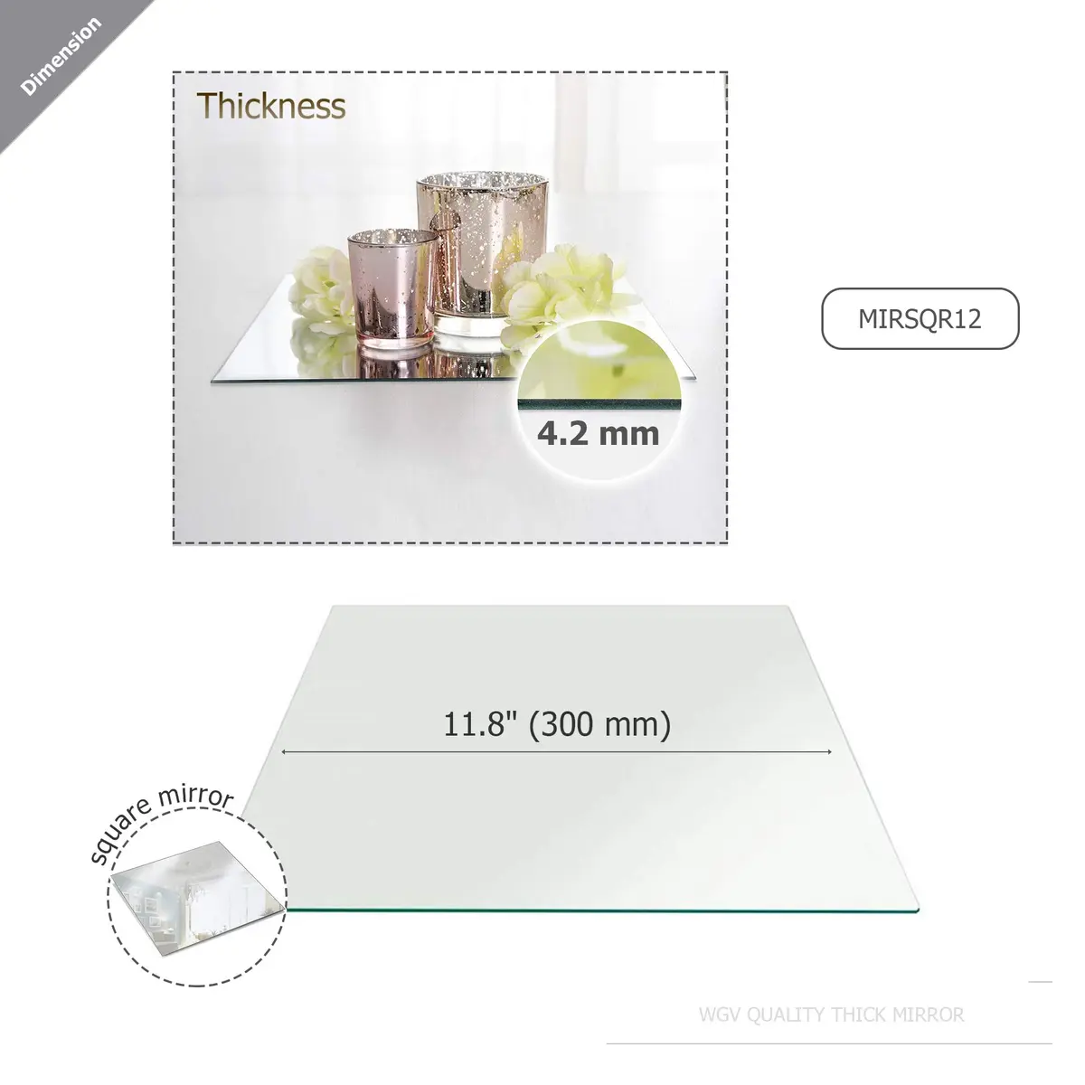 WGVI Home & Kitchen Mirror Set 12" Square | Modern Frameless Decor for Walls & Tables - view 2