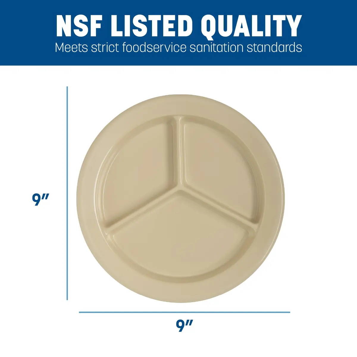 Carlisle FoodService Dallas Ware Plastic Divided Plate 9 Inches | Heavyweight Melamine, 3 Compartments, Tan, Pack of 24 - view 4
