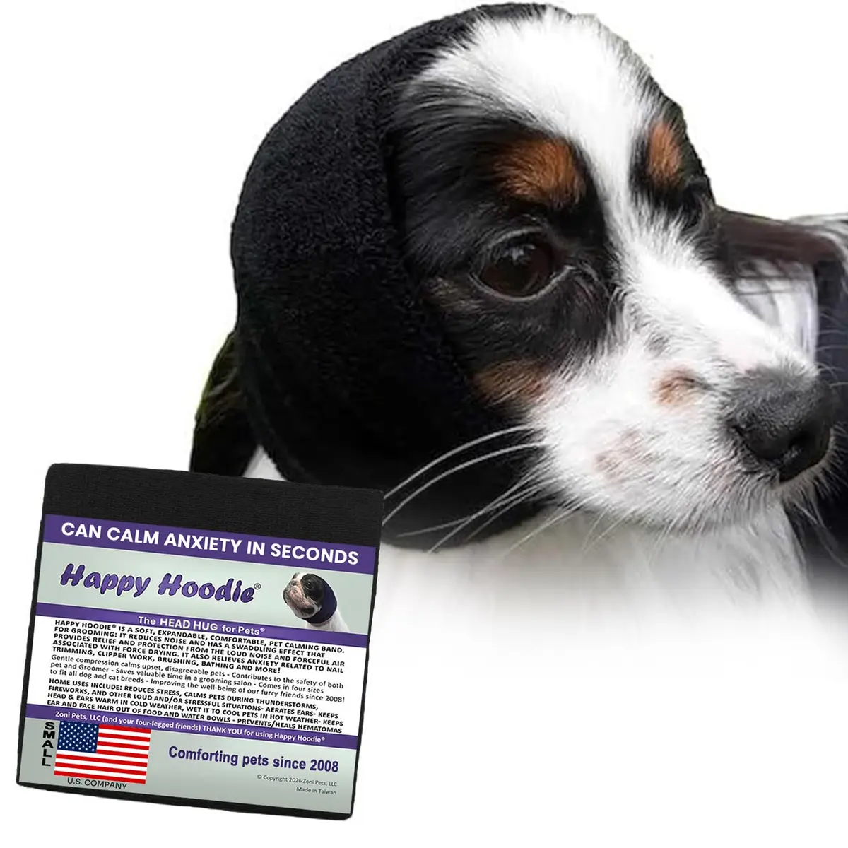 ZONI PETS Happy Hoodie The Original Dog & Cat Calming Band for Noise & Anxiety Relief | Stress & Noise Calming Aid (70-120 chars) - main product image