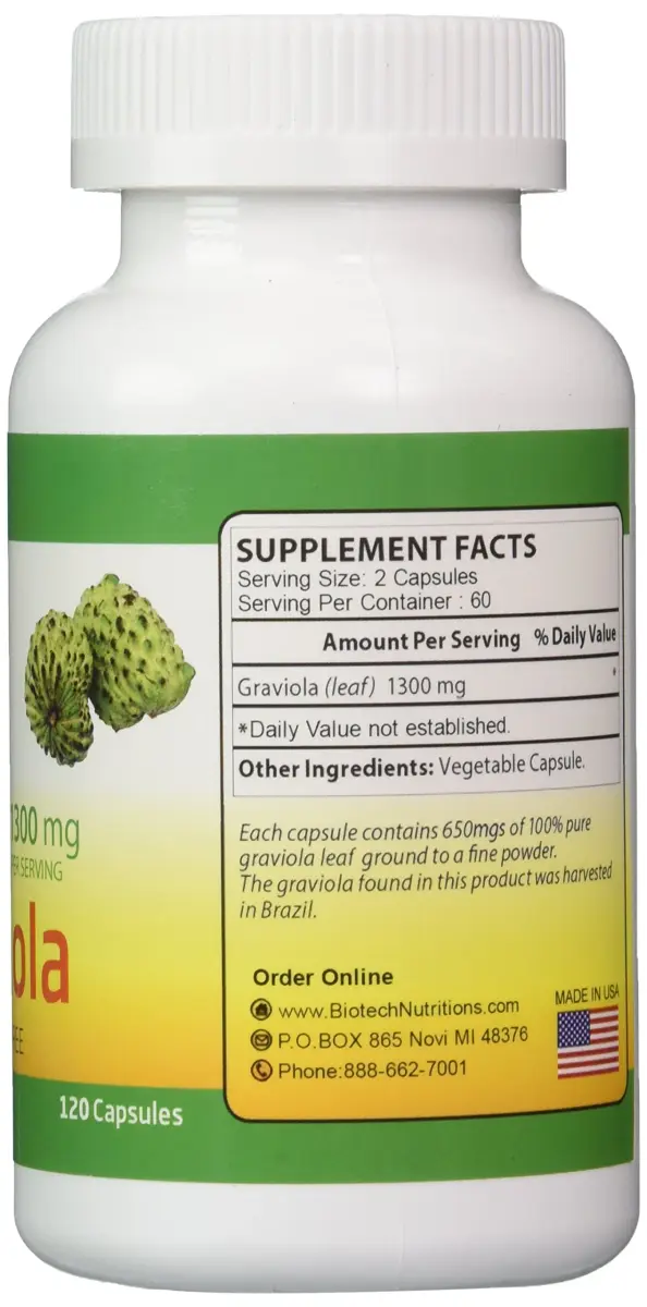 Biotech Nutritions Graviola Capsules 1300mg (120 Count) - view 2