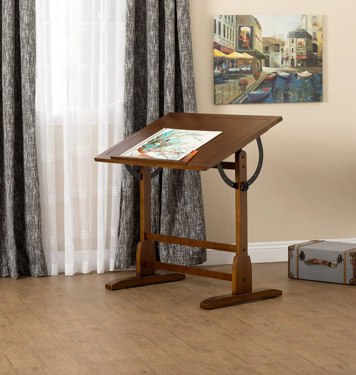 SD STUDIO DESIGNS Vintage Rustic Oak Drafting Table | Adjustable Craft & Studio Desk - view 2