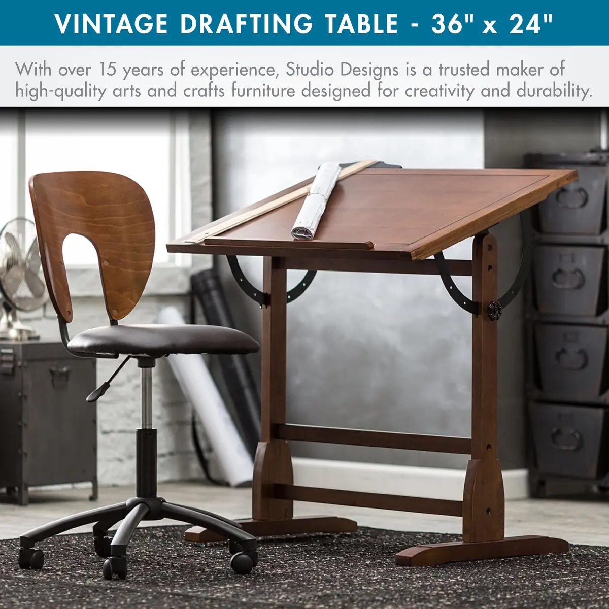 SD STUDIO DESIGNS Vintage Rustic Oak Drafting Table | Adjustable Craft & Studio Desk - view 4