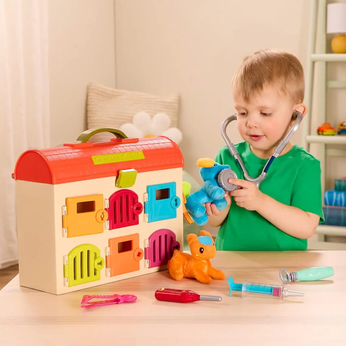 B. toys Critter Clinic Vet Set, Portable Animal Hospital | 6 Rooms, 5 Tools, 2 Plush Pets, Portable Handle (2+ Years) - view 5