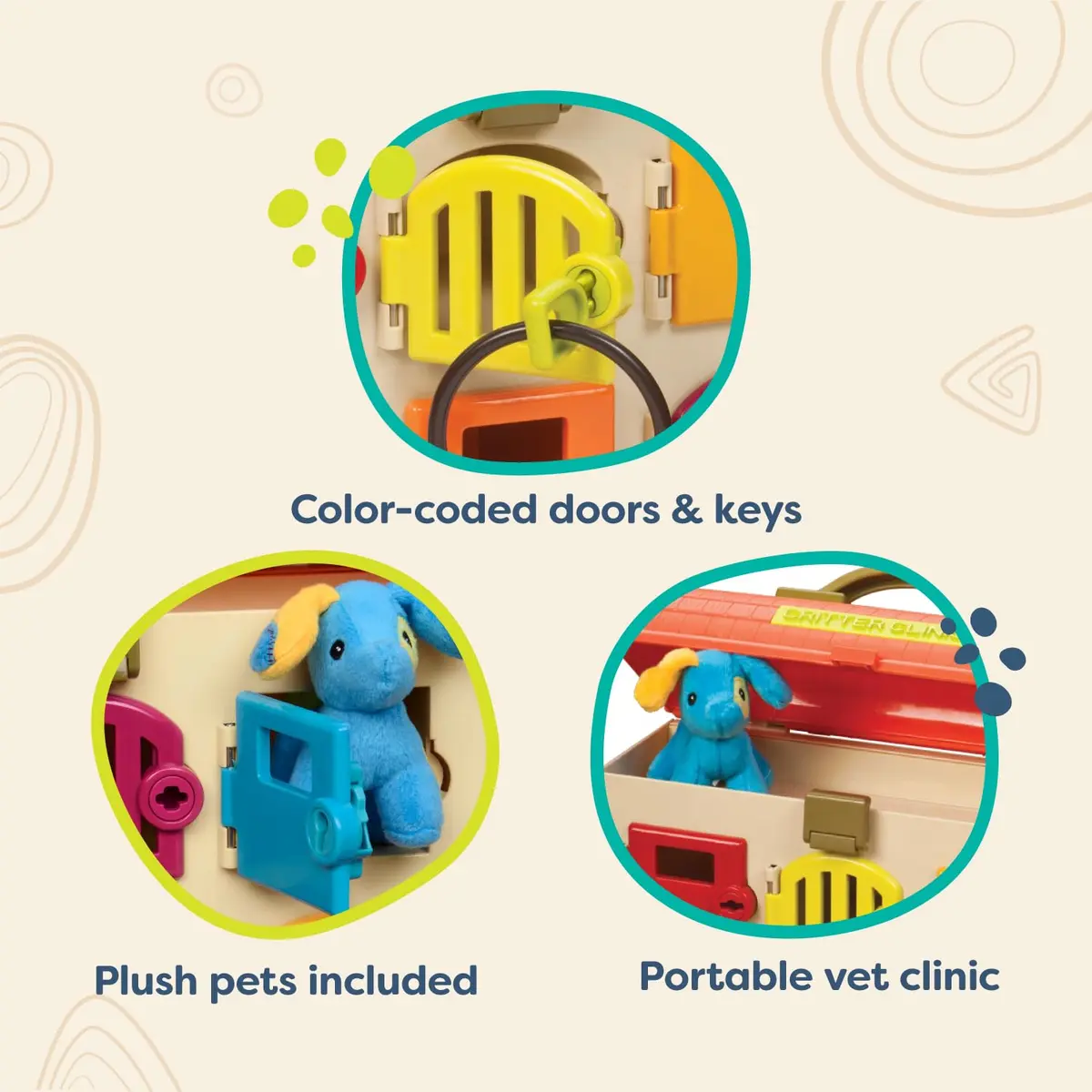 B. toys Critter Clinic Vet Set, Portable Animal Hospital | 6 Rooms, 5 Tools, 2 Plush Pets, Portable Handle (2+ Years) - view 2