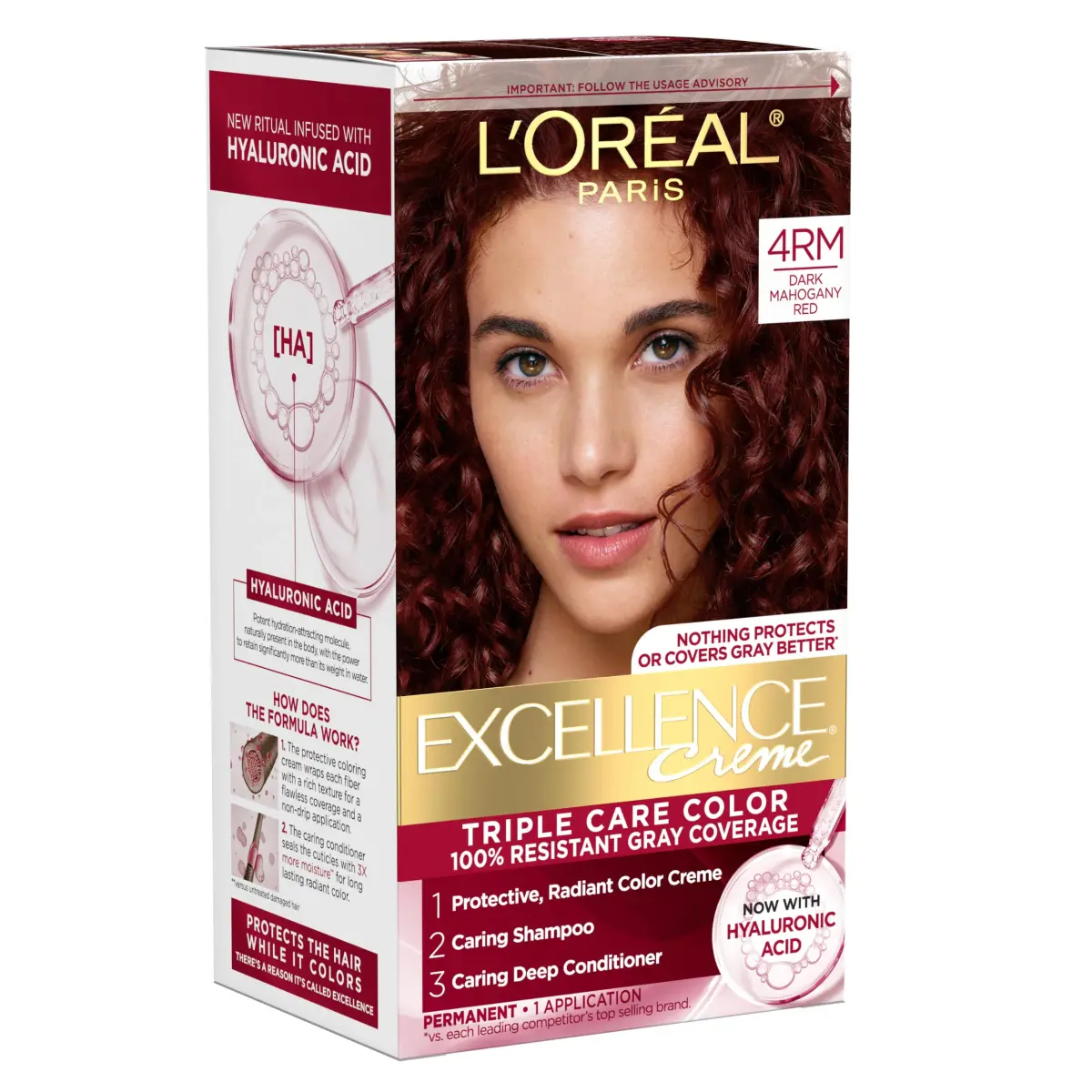 L'Oreal Paris Excellence Crème Permanent Hair Dye 4RM Dark Mahogany Red | Triple Care with Hyaluronic Acid for 100% Gray Coverage - main product image