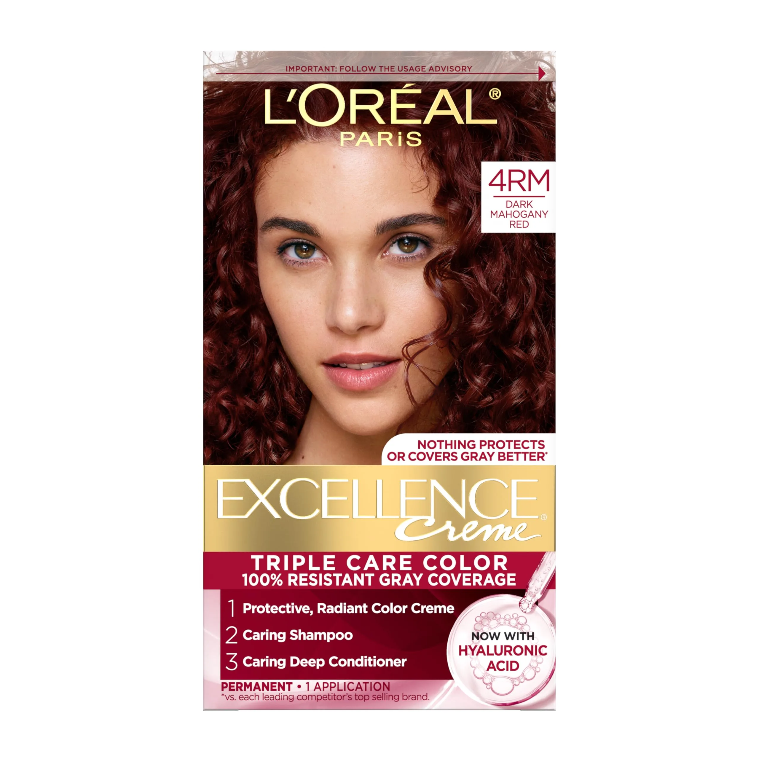 L'Oreal Paris Excellence Crème Permanent Hair Dye 4RM Dark Mahogany Red | Triple Care Color with Hyaluronic Acid - main product image
