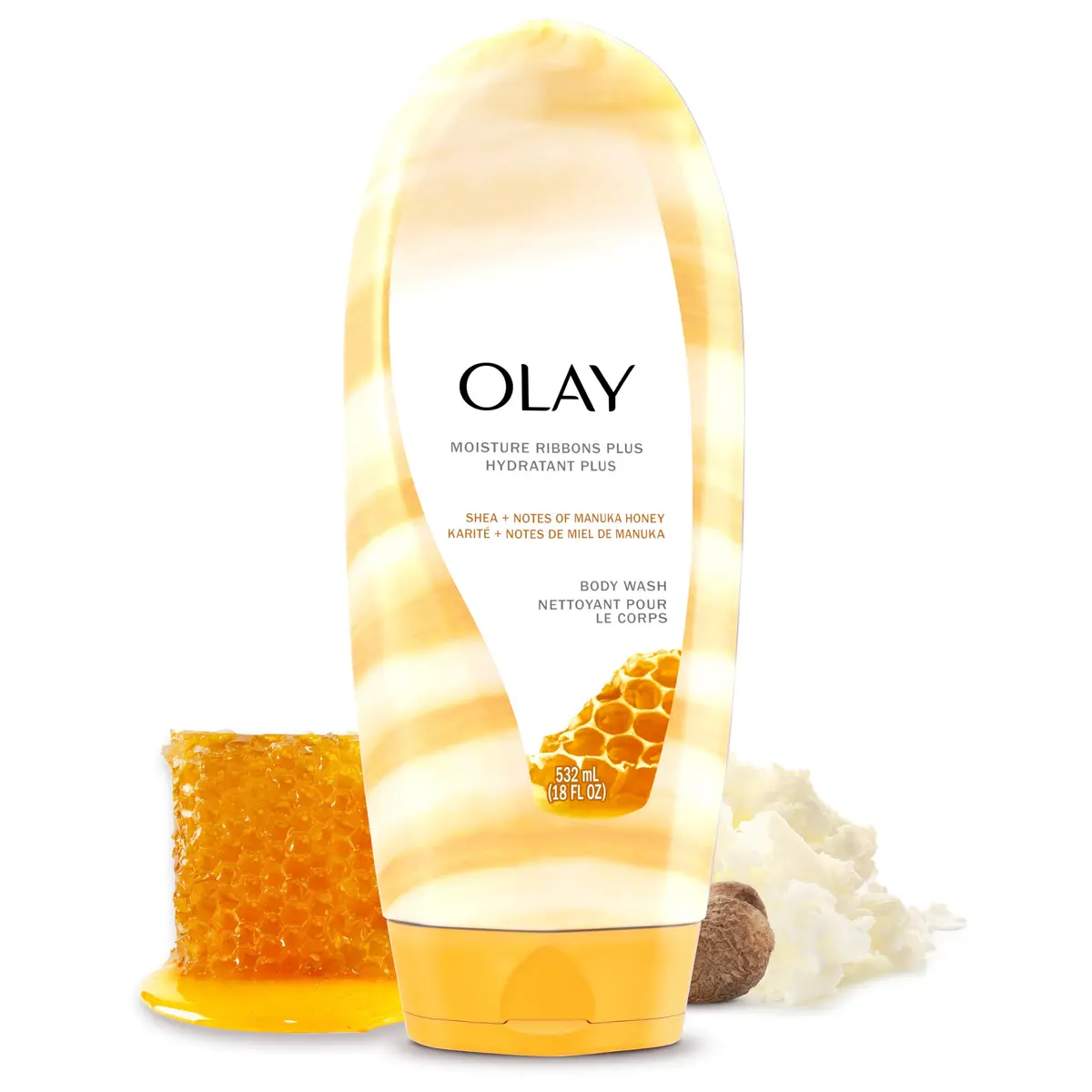 Olay Moisture Ribbons Plus Body Wash Shea Butter & Manuka Honey 532ml (18 fl oz) | Deeply Conditioning for All Skin Types - main product image