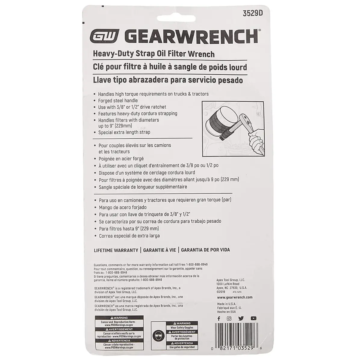 GEARWRENCH Heavy-Duty Oil Filter Strap Wrench 3/8" & 1/2" Drive | Up to 9" Diameter | Heavy Duty Nylon & Forged Steel - view 7