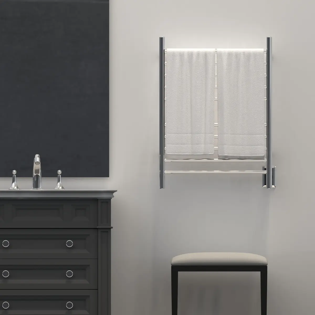 Amba Radiant Straight Hardwired Towel Warmer 4.75in | Polished Stainless Steel, 11.1lb, 10 Crossbars, Heats Horizontal & Vertical - view 2