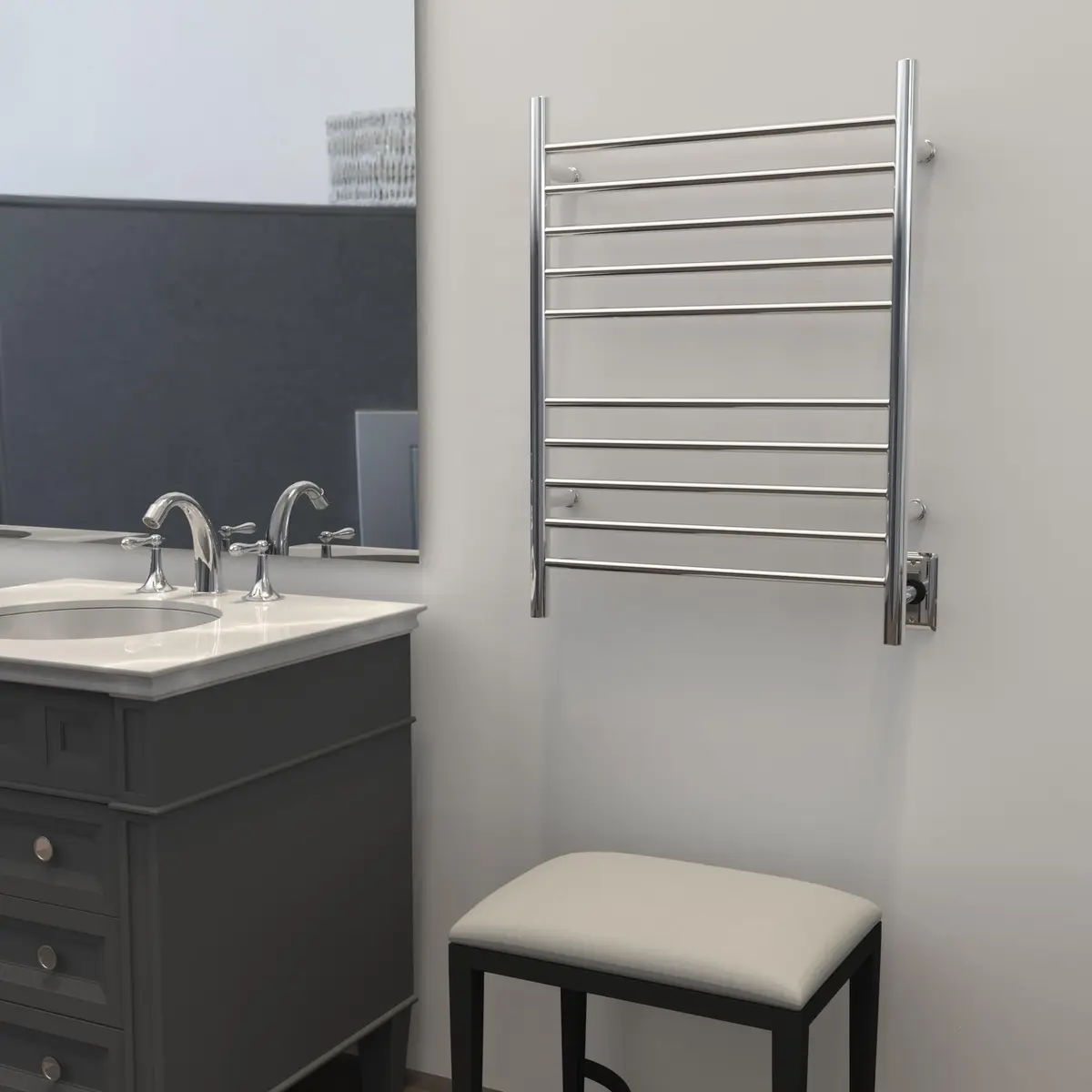 Amba Radiant Straight Hardwired Towel Warmer 4.75in | Polished Stainless Steel, 11.1lb, 10 Crossbars, Heats Horizontal & Vertical - view 3