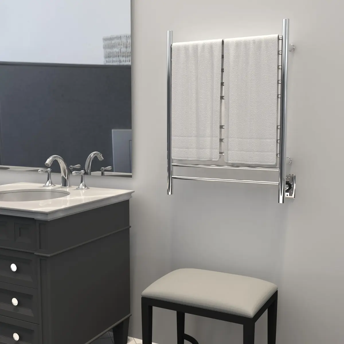 Amba Radiant Straight Hardwired Towel Warmer 4.75in | Polished Stainless Steel, 11.1lb, 10 Crossbars, Heats Horizontal & Vertical - view 4