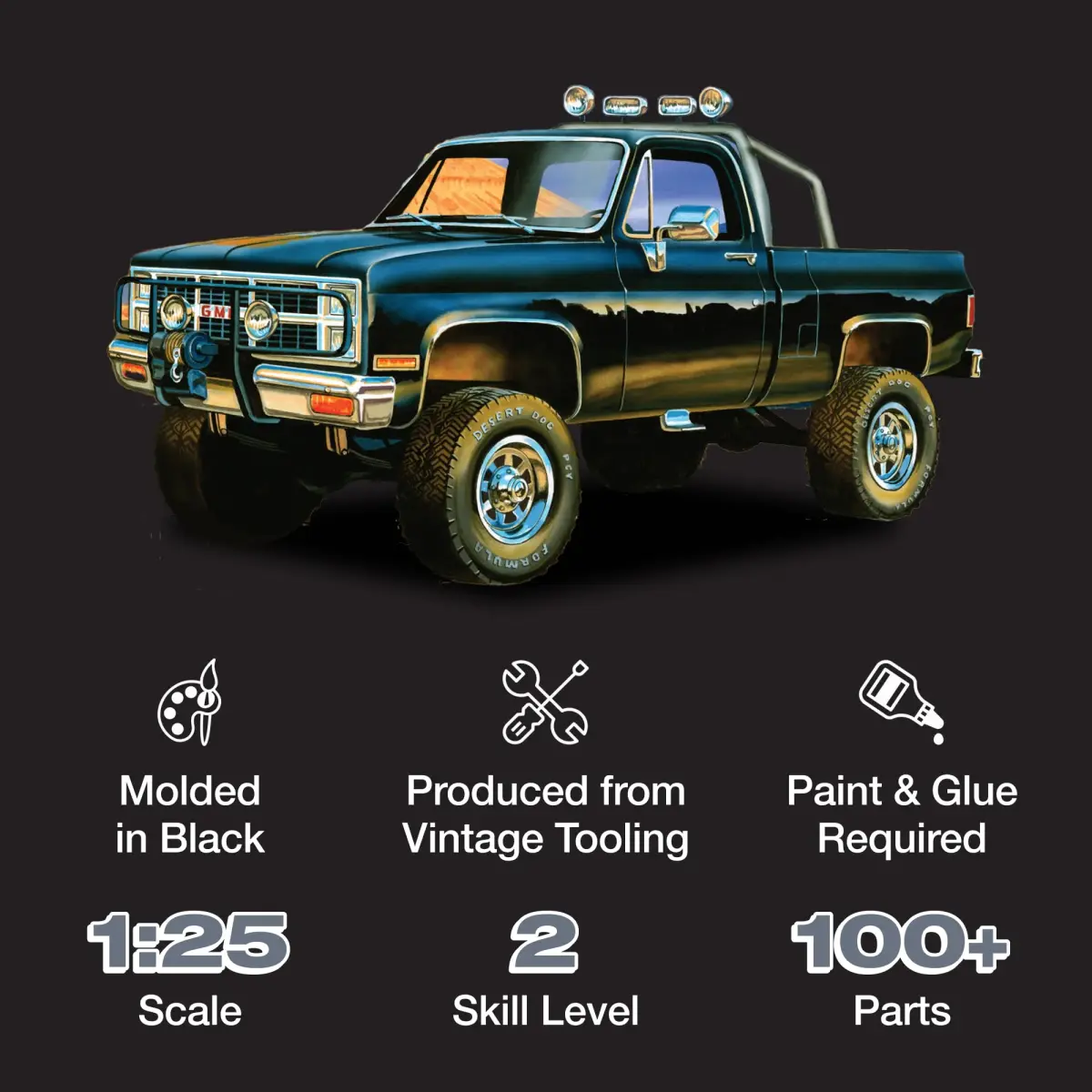 MPC 1984 GMC Pickup 1:25 Scale Model Kit (Black Version) | 150+ Parts, Skill Level 2 - view 2