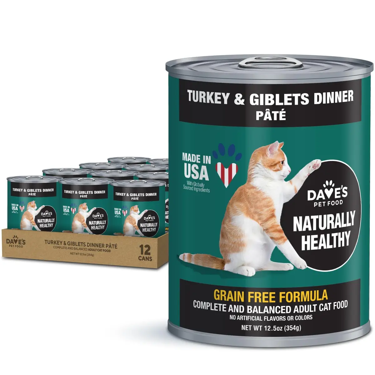 Dave's Pet Food Grain Free Canned Cat Food, Turkey & Giblets Pate, 12.5 oz | High-Protein, Grain-Free Nutrition - main product image