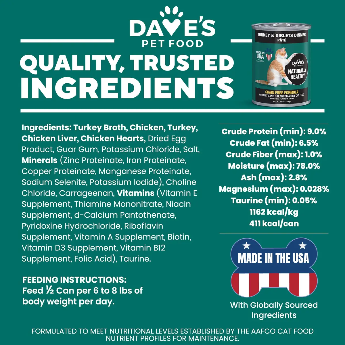 Dave's Pet Food Grain Free Canned Cat Food, Turkey & Giblets Pate, 12.5 oz | High-Protein, Grain-Free Nutrition - view 7