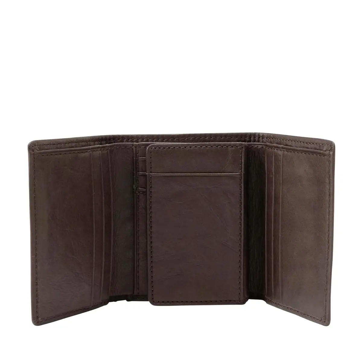Fossil Ingram Leather Trifold Wallet with ID Window for Men, Brown | 100% Genuine Leather, 8 Card Slots, Slim Profile - view 2