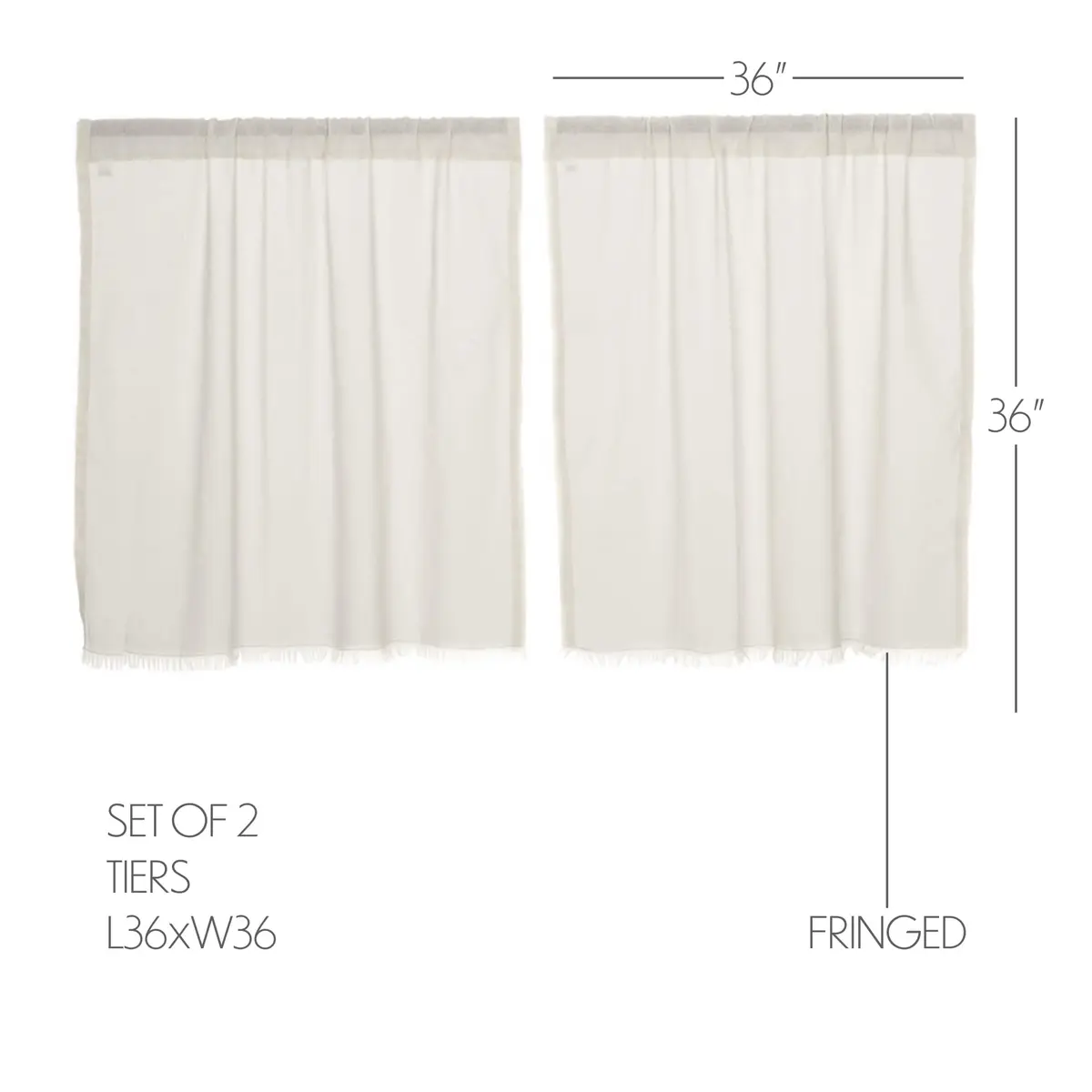 VHC Brands Tobacco Cloth Tier Fringed Curtains 36x36 inch | Sheer White Farmhouse Decor - view 2